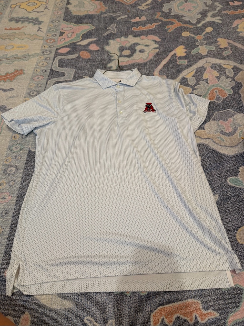 johnnie-O Light Blue Polo with Red Alabama Embroidered Logo and ALS open on slee